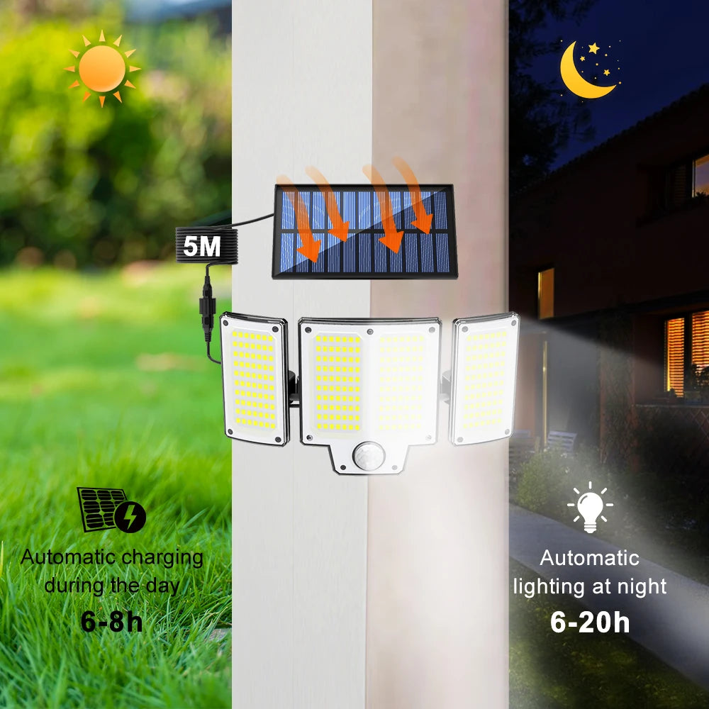 234/280 LED Solar Lights for Outside Motion Sensor Solar Flood Lights Waterproof Solar Powered Security Spot Garden Wall Lights
