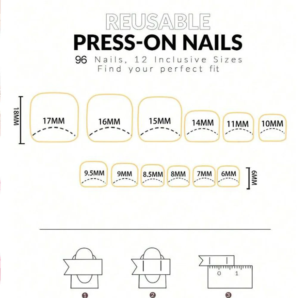 96Pcs/Box French Fake Toenails Butterfly/Flower Design Short Square  Press On Toenail Glossy Full Cover False Toe Nail Extension