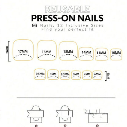 96Pcs/Box French Fake Toenails Butterfly/Flower Design Short Square  Press On Toenail Glossy Full Cover False Toe Nail Extension