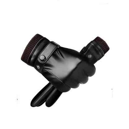 Winter Fashion Black PU Leather Gloves Male Thin Style Driving Leather Men Gloves Non-Slip Full Fingers Palm Touchscreen