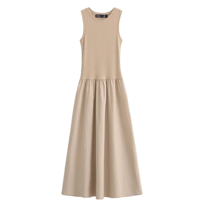 HXAO Women's Black Long Dresses 2025 Spring Sleeveless Elegant Dresses Fashion Casual Vintage Party Khaki Dresses Vestidos