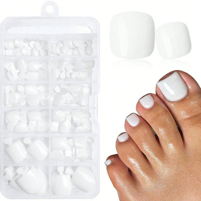 120PCS/Box Short Square Pressed Toenail Women'S White Fake Toenail Press, Perfectly Fits The Nail, Reusable Acrylic Fake Toenail