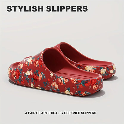 Women Men Floral Slide Sandals Plus Size Soft Slippers Thick Sole Non Slip Beach Shoes Casual Summer Indoor Outdoor Footwear