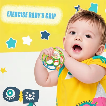 6-in-1 BPA-Free Baby Sensory Rattle Ball - Soft Textured Grasping Toy with Gentle Sound & Spin Rings | Montessori Learning Toy f