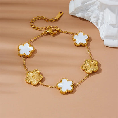Fashion Flower Stainless Steel Bracelets For Women Trendy Gold Color Metal Bracelet Party Birthday Daily Cute Romantic Jewelry