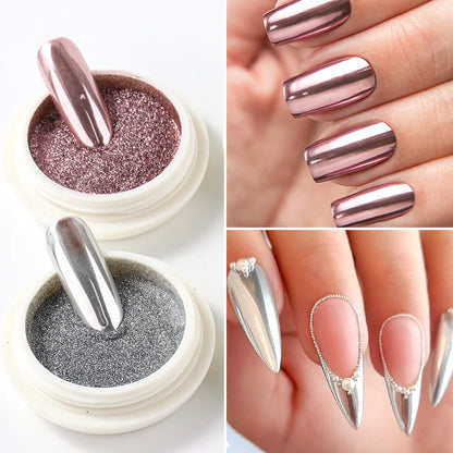 6pcs Chrome Mirror White Nail Powder Pigment Gold Silver Rubbing Holographic Aurora Iridescent Metallic Nail ArtPower Decoration