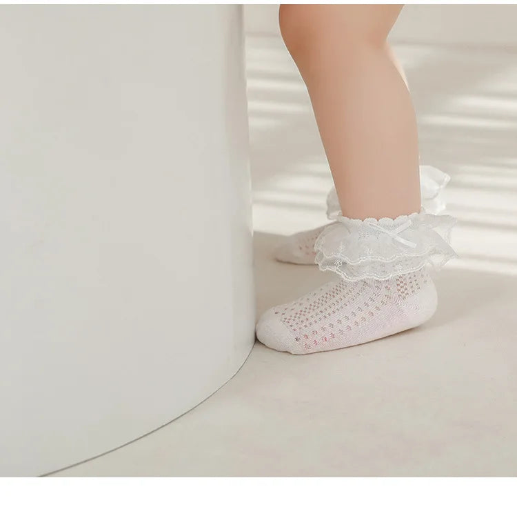Baby Girls Socks Princess Lace Kids Socks Summer Thin Mesh  Children Cotton Socks Boneless Newborn Tube Socks For 0-8Y
