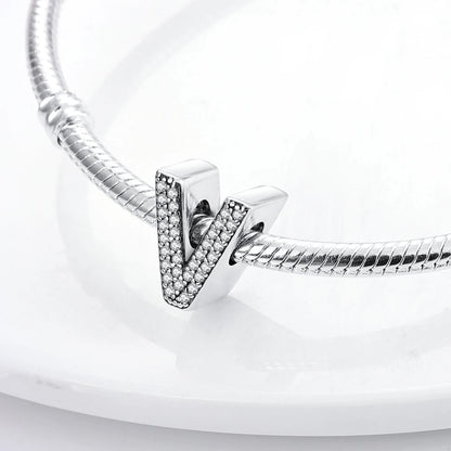 Original 925 Sterling Silver 26 Alphabet Letters Sparkling Zircon Charms Pendant Beads For Women Fine DIY Birthday Jewelry Gifts