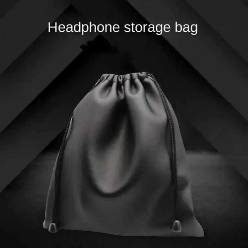1Pc Draw String Bag Headphone Bags Durable Black Dust-proof Drawstring Bag PU Leather Headset Bag Durable Multi Purpose Storage