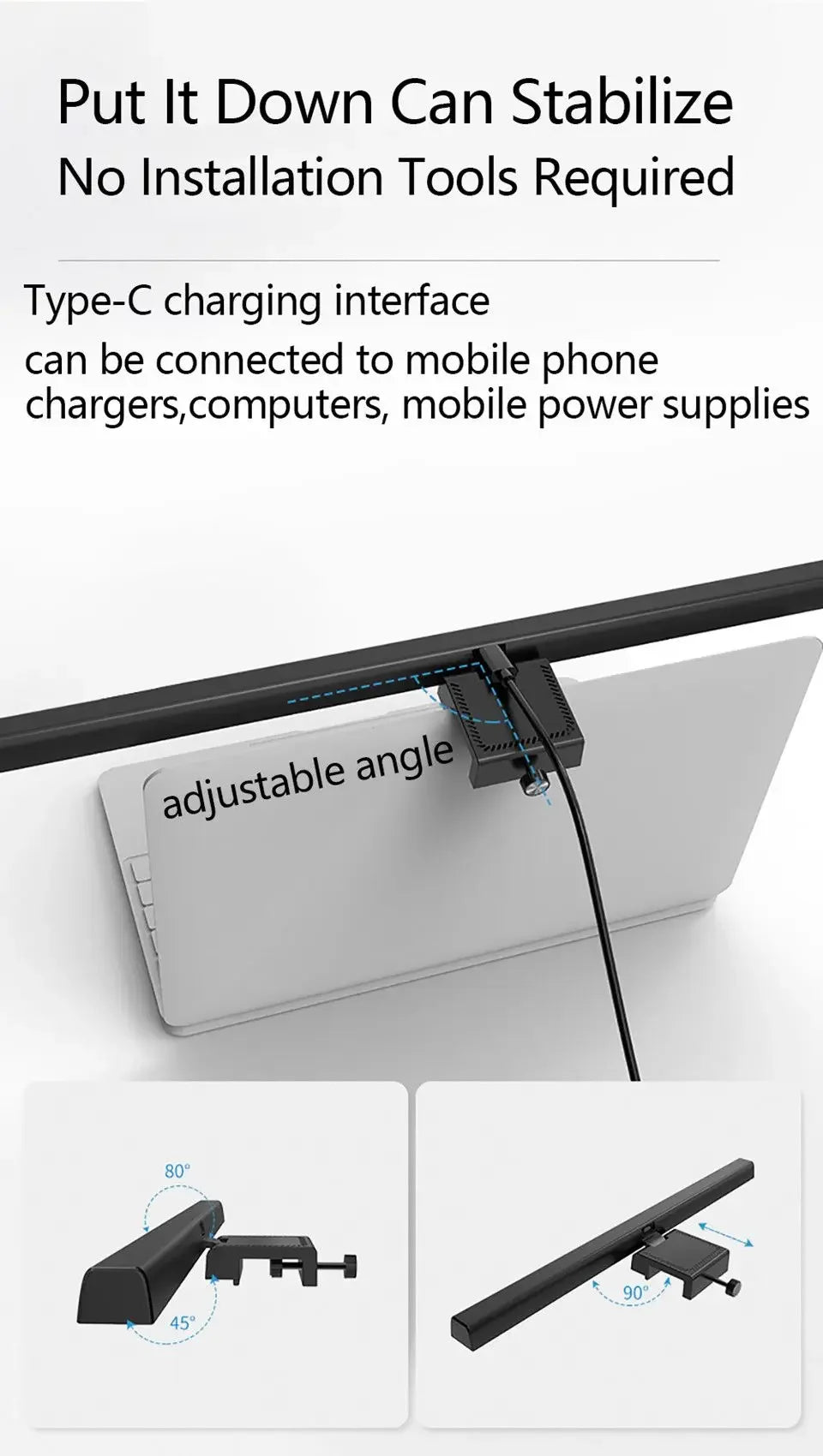 Eye-Care Desk Lamp 33cm 50cm LED Computer PC Monitor Screen Light Bar Stepless Dimming Reading USB Powered Hanging Table Lamps