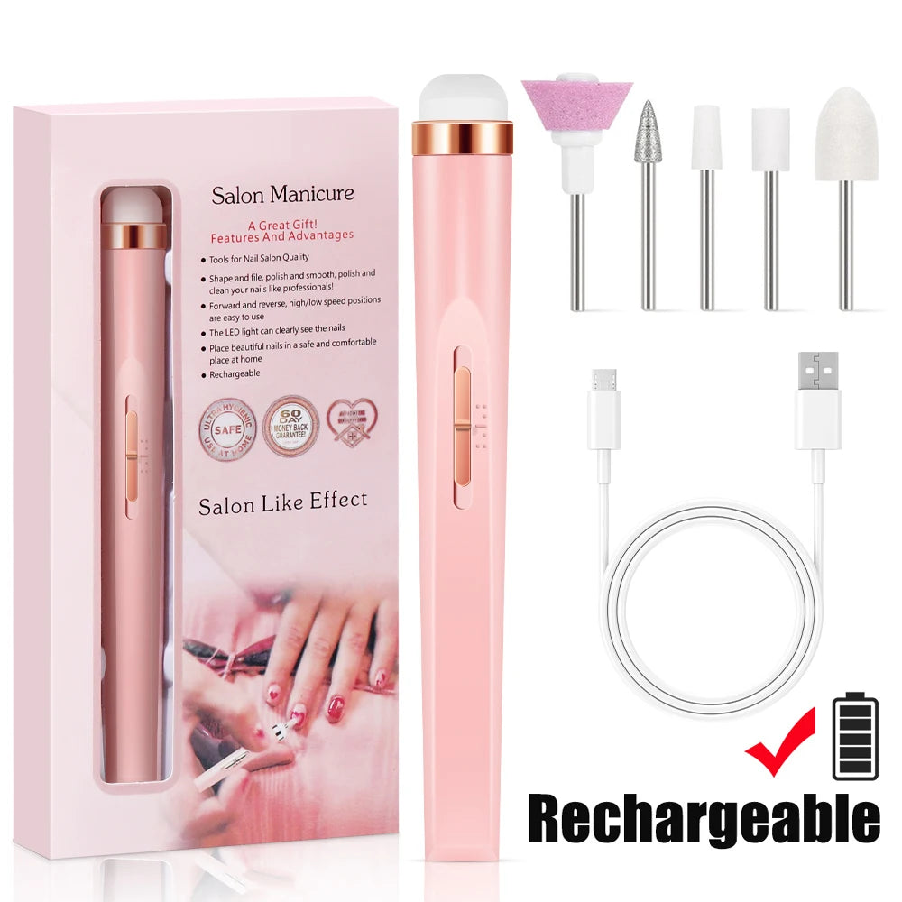LINMANDA Portable Electric Nail File Nail Set with 4 Speeds Cuticle Trimmer Battery Operated Manicure and Pedicure Tools
