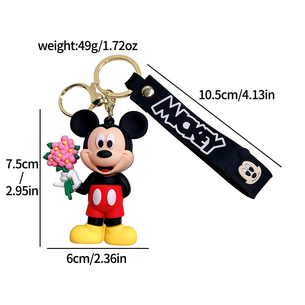 Mickey Minnie Flower Series PVC Figure Keychain Set, 6PCS Cute Cartoon Couple Key Rings with Floral Design for Bag Gift