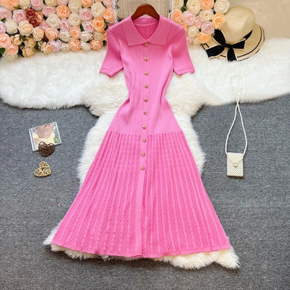 YuooMuoo Brand Fashion Vintage Turn-down Collar Knit Maxi Dress Elegant Single-breasted A-line Long Shirt Dress Lady Vestidos