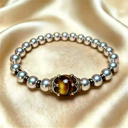 Men's Stylish Natural Stone Bracelet Vintage Crown Symbol of Power Hematite Beads Gift for Friends Natural Tiger Eye beads