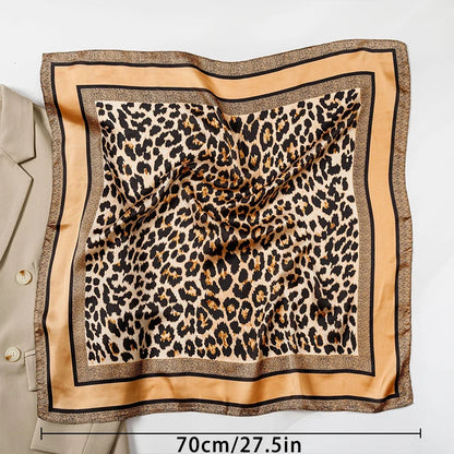 1pcs 70cm Leopard Print Silk Scarf for Women Imitation Silk Light Luxury Versatile Headwear Bag Decoration Clothing Square Scarf