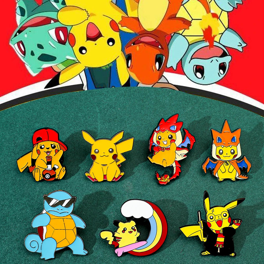 Anime Pikachu Squirtle Enameled Brooch Pin - Pokemon Lapel Badge Jewelry Accessory for Clothing And Backpacks