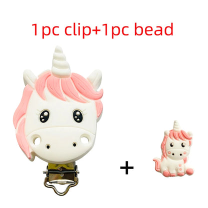 2pcs Silicone Cartoon Animal Teething Toy Fox Panda Elephant Food-Grade Silicone Nipple Necklace Clip Baby Toy Gift