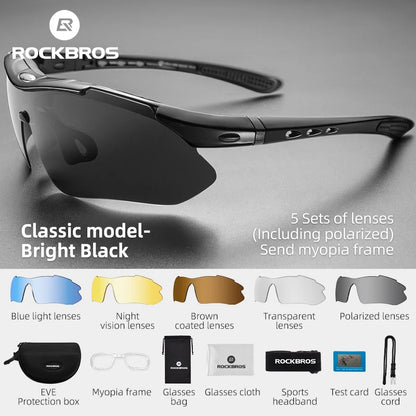 ROCKBROS Cycling Polarized glasses Bike Outdoor Sports Sunglasses MTB Road PC Goggles Eyewear Glasses 5/3 Lens Bicycle Accessory