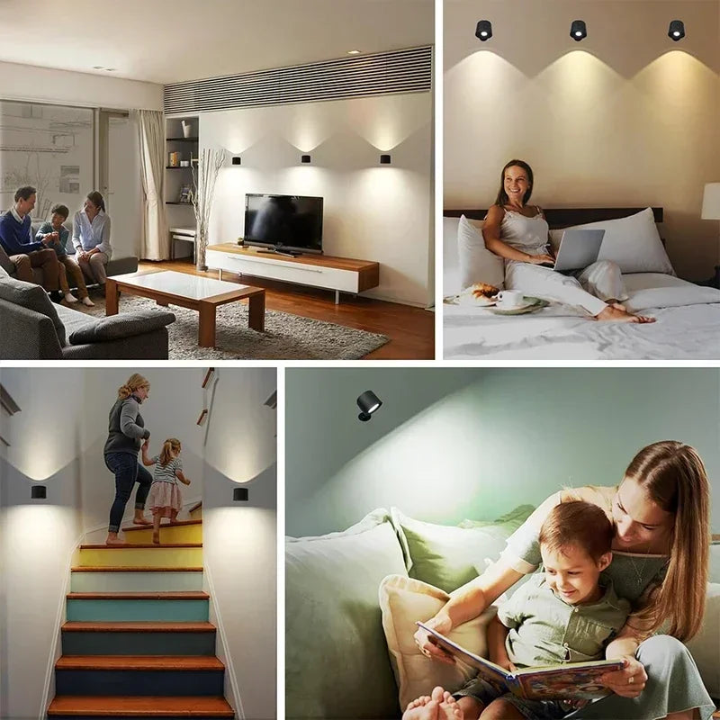 Led Double Head Wall Lamp Touch Control Remote 360 Rotatable USB Recharge Wireless Portable Night Light For Bedroom Reading Lamp