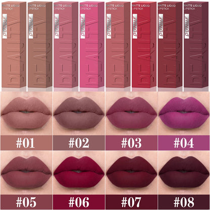 8 Color Nude Brown Matte Liquid Lipstick Velvet Sexy Dark Red Lip Glaze Non-stick Cup Not Easy To Fade Lip Gloss Lipstick Makeup