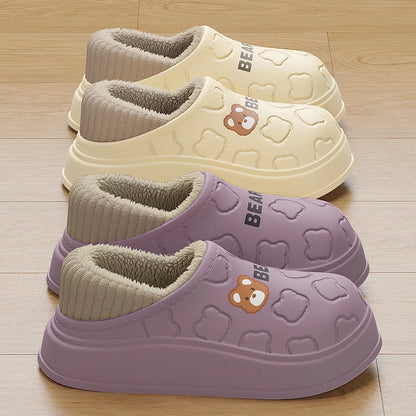 Waterproof Cotton Slippers for Women Men Winter Outdoor Indoor Home Plush Warm Thick Sole Anti slip Cotton Shoes for Couple