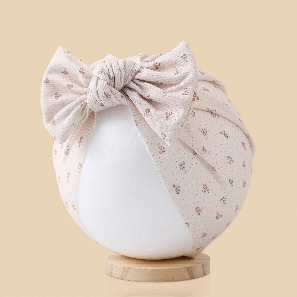 Ins Ribbed Baby Turban Hats Heart Dasiy Cherry Butterfly Bear Printed Infant Beanies Toddler Boys Girls Caps Kids Headwear