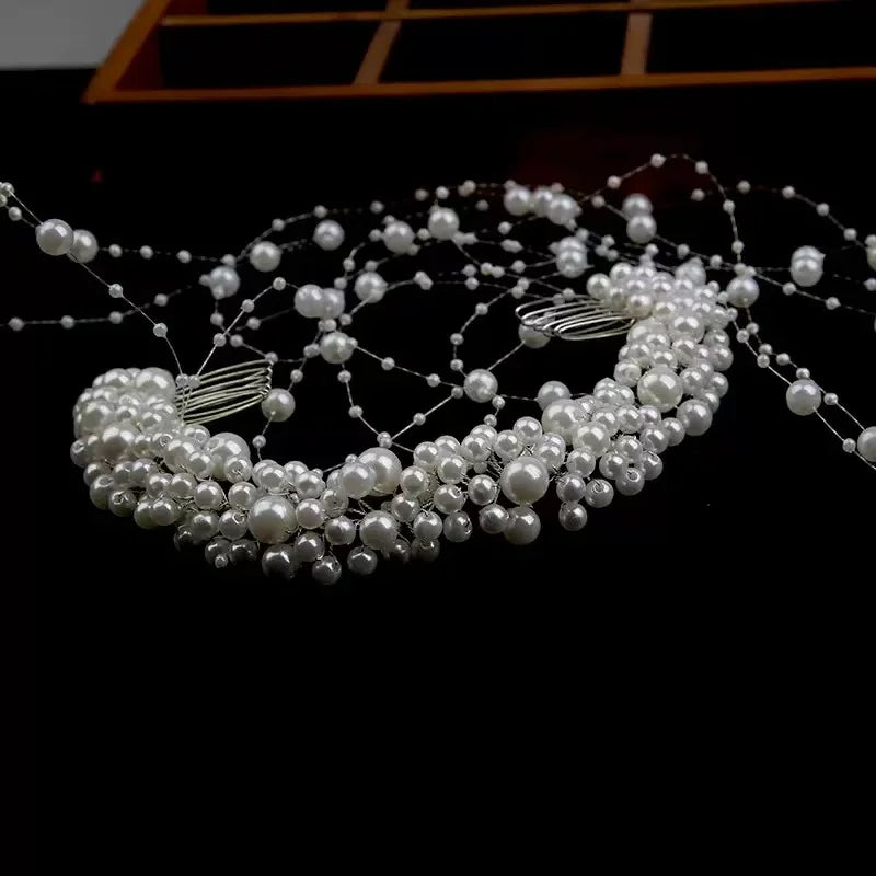 1 elegant artificial pearl hair comb with exquisite bead tassel for bride's wedding dress headwear