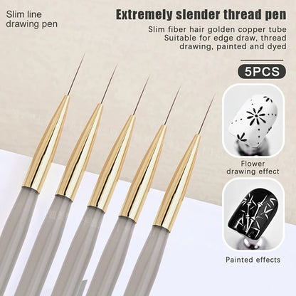 ♥♥♥5Pcs Slim Nail Art Brushes – Acrylic Flower Painting & Line Drawing Kit