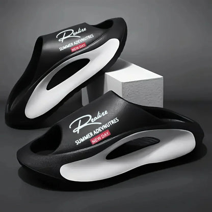 Lightweight EVA men's slide | Black and white cartoon design, exposed toes, comfortable all year round, casual indoor/outdoor us