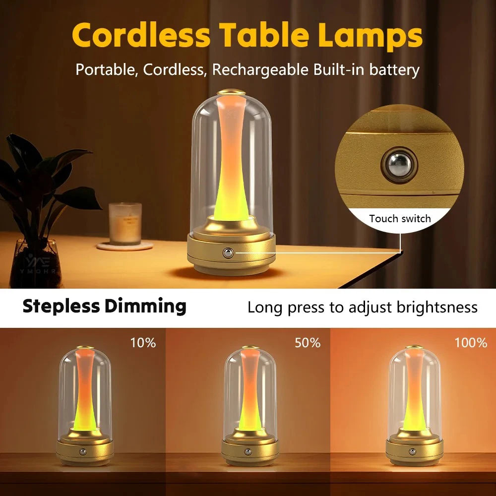 Dimmable Candle Room Lamp Rechargeable Touch Waterproof Reading Mood Light For Home Bedside Bar Desk Outdoor Mushroom Lamp
