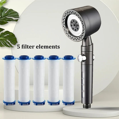 New High Pressure Water Saving Filter Shower Head 5 Modes Handheld Shower Head One Button Stop Bathroom Accessories Set