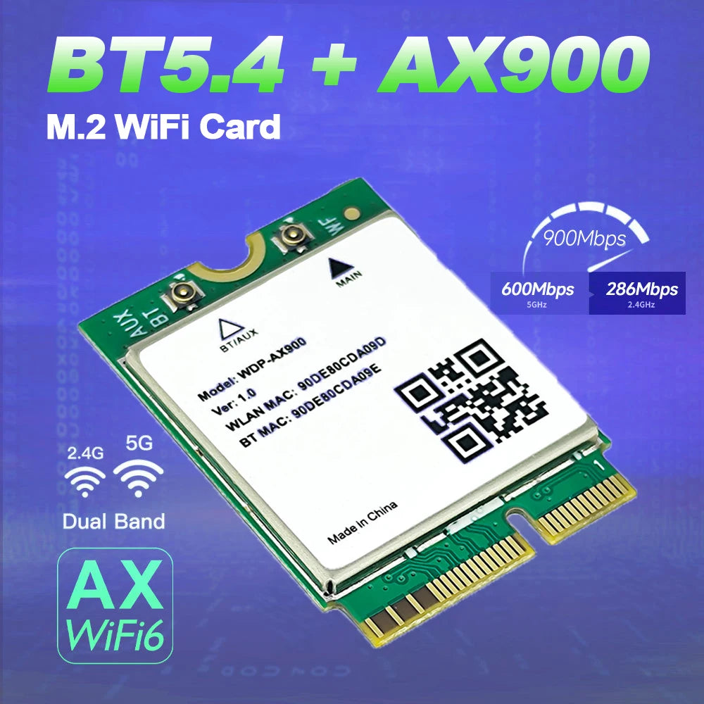 WiFi 6 Bluetooth 5.4 M.2 Network Card WDP-AX900 2.4G&5GHz Wireless Adapter For Laptop Computer Windows 10/11