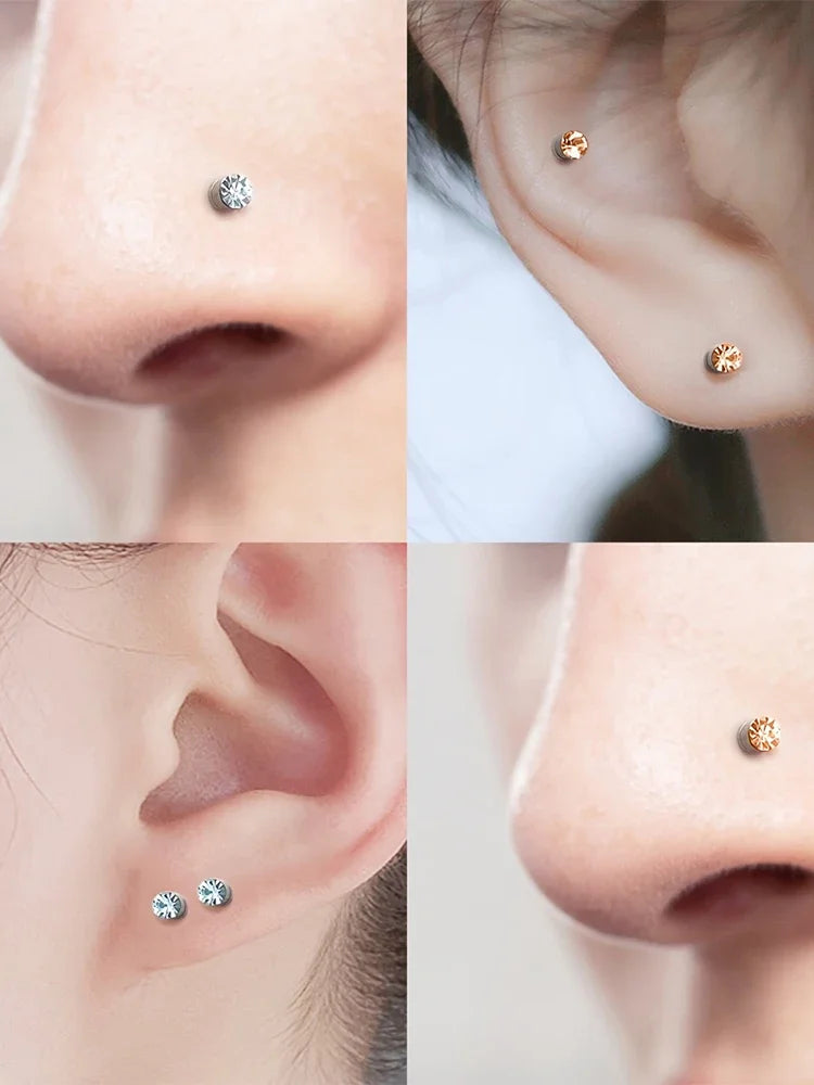 2-12Pcs Simple Stainless Steel Magnetic Nose Stud Earrings, 3mm Non-Pierced Body Jewelry For Male and female