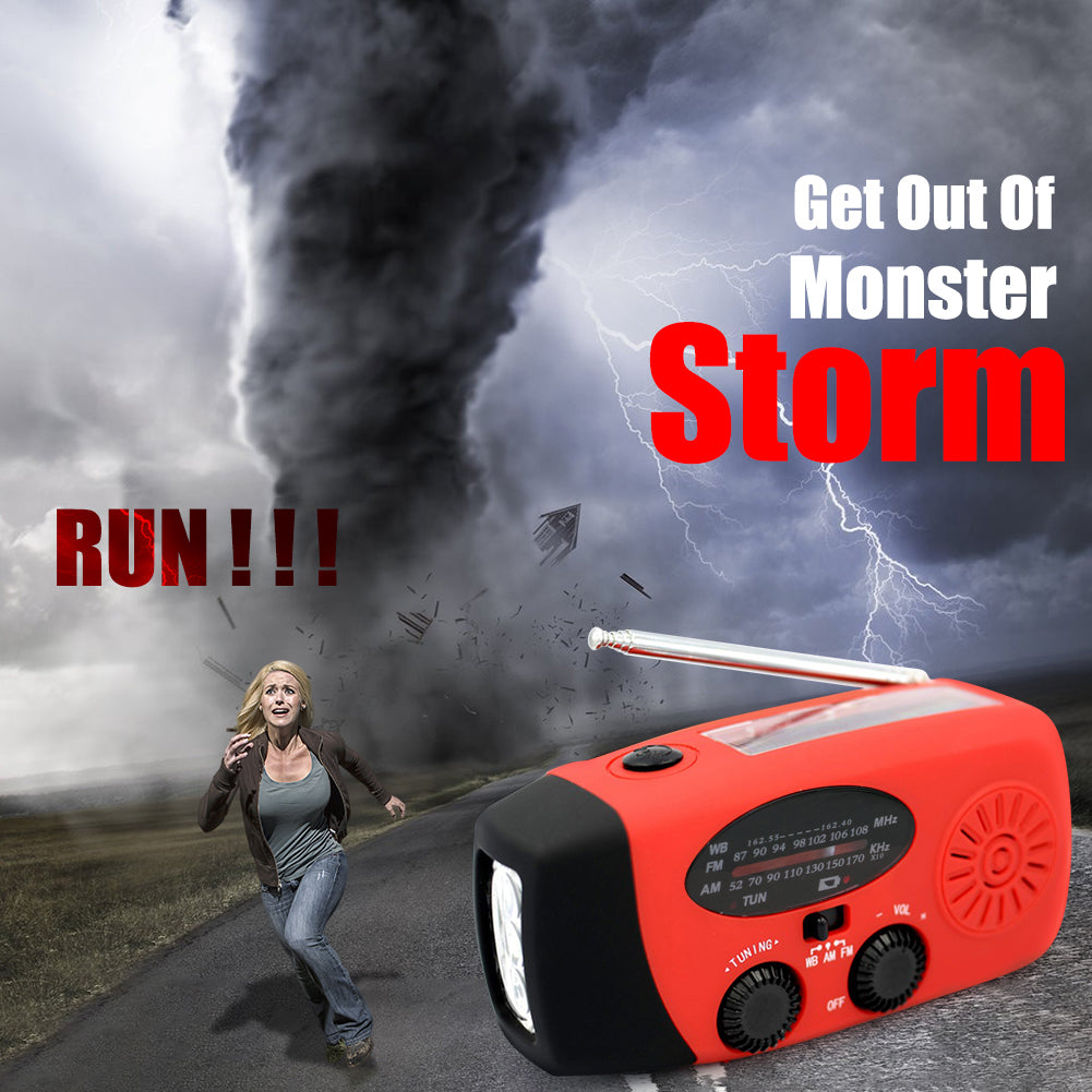 Solar Hand Crank Powered Camping Light With AM/FM Radio Outdoor 2000mAh USB Charging Multifunctional Hand Dynamo LED Flashlight