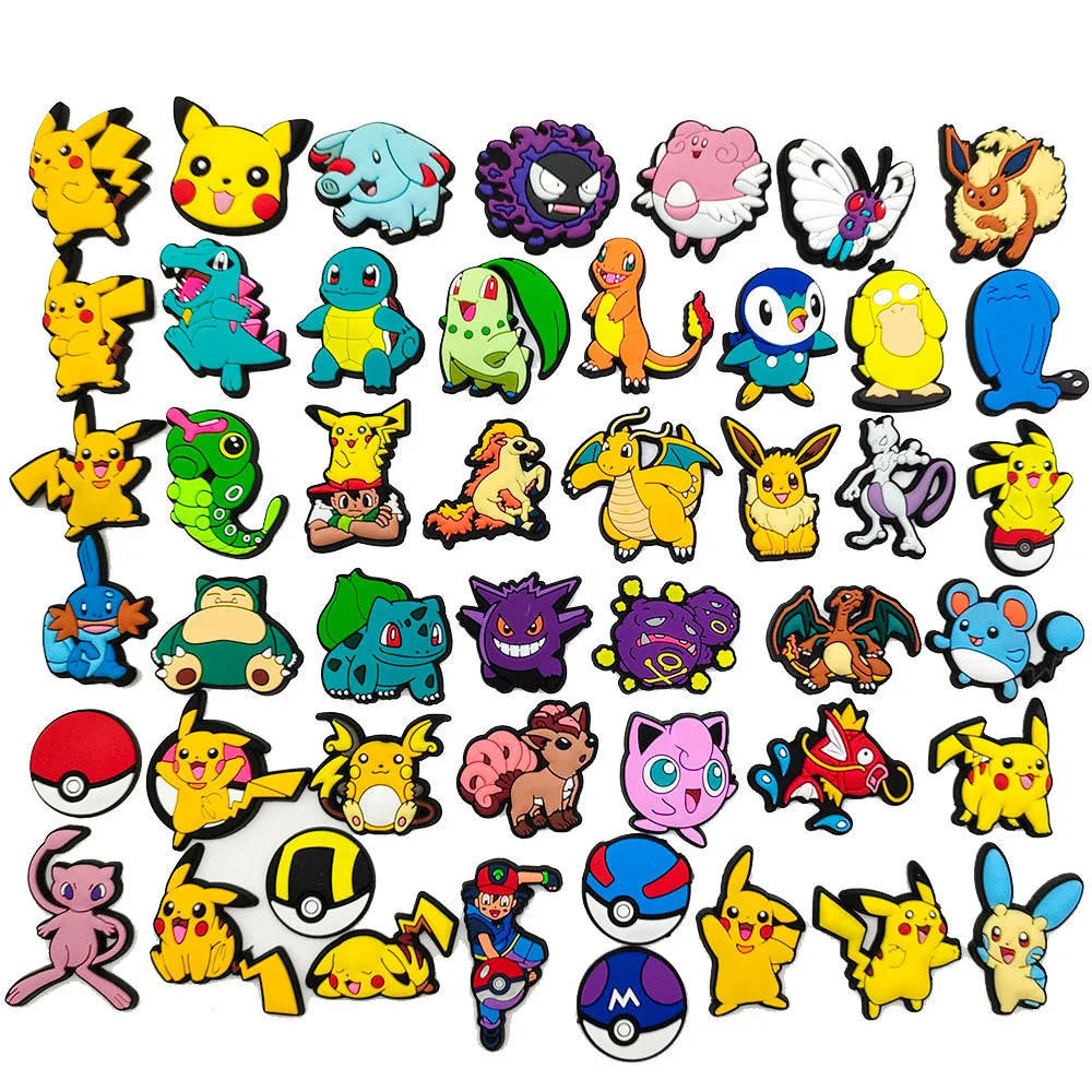 Random 10/20/30/50pcs Pokemon Cartoon Shoe Charms for Kids Sandals Classic Shoe Accessories Decoration Pins Party Birthday Gifts