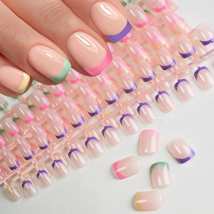 120/240Pcs French Short Square False Nails 12-Sizes Full Cover Press On Nail Glossy French Fake Fingertips for Women DIY Nails &