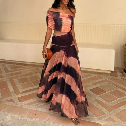 Casual Asymmetrical Dress Summer Slanted Collar High Waist Pleats Long Dress Lady Elegant One Shoulder Sleeve Slim Banquet Dress