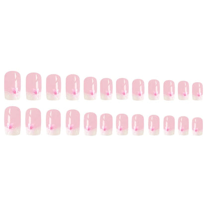 24pcs/set short square fake nails for women girls faux ongles fashion glitter geometric flowers design press on false nail kit