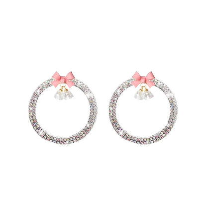 Rhinestone Bow Bell Car Start Switch Button Auto Decorative Diamond Stickers Ring Circle Trims Protective Cover Car Accessories