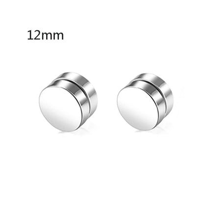 1 Pair 6-12mm Black Stainless Steel Hypoallergenic Magnetic Fake Gauges Earring Studs for Men Women Non Pierced Earrings