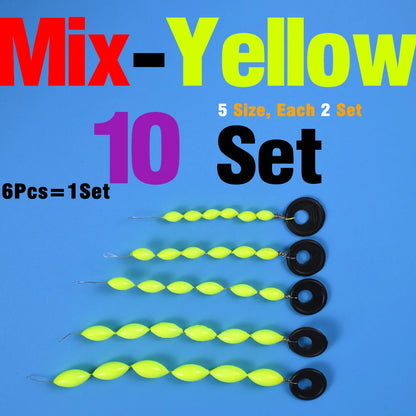 60Pcs/10Sets Fishing Float 6 In 1 String Type Seven Star Float Foam Space Bean Fishing Line Stopper Buoys Tackle Accessories