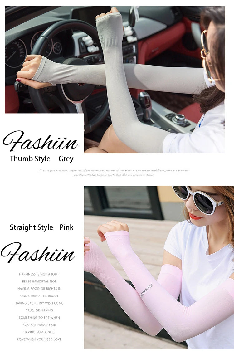 Anti-UV Arm Covers for Men Women Cycling Fingerless Gloves Summer Sport Ice Silk Cool Scarf Silk Elastic Arm Covers Driving