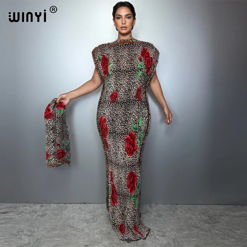WINYI Pleated elastic slim dress Women crumple Design Pleated luxury abaya muslim party dress poncho for women beach wear kaftan