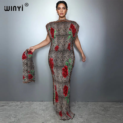 WINYI Pleated elastic slim dress Women crumple Design Pleated luxury abaya muslim party dress poncho for women beach wear kaftan