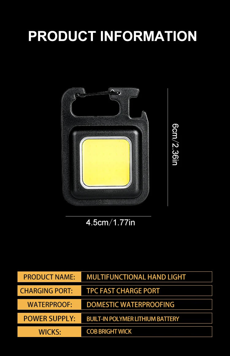 Super Bright MINI COB Keychain Flashlight Charging Lamp Camping Lights with Magnet 3 Lighting Modes for Camping Home