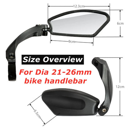 Adjustable Handlebar Bike Mirror, Shatterproof HD Glass Lens, Universal Fit Rearview Bicycle Mirrors, 360° Rotatable, Compatible