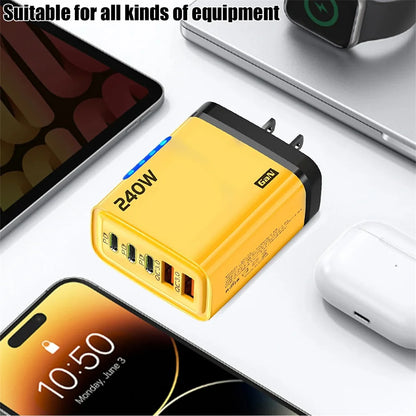 USB C GaN Charger 240W 5 in 1 Fast Charging Phone Charger Power Adapter For iPhone Samsung Xiaomi Type C EU/US Plug Wall Charger