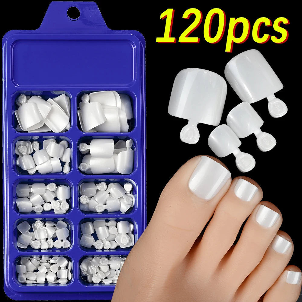 120Pcs Glossy Black Press On Toenails Short Square Full Cover Fake Toenail Tips for Summer Women False Foot Nail Tip Extension &