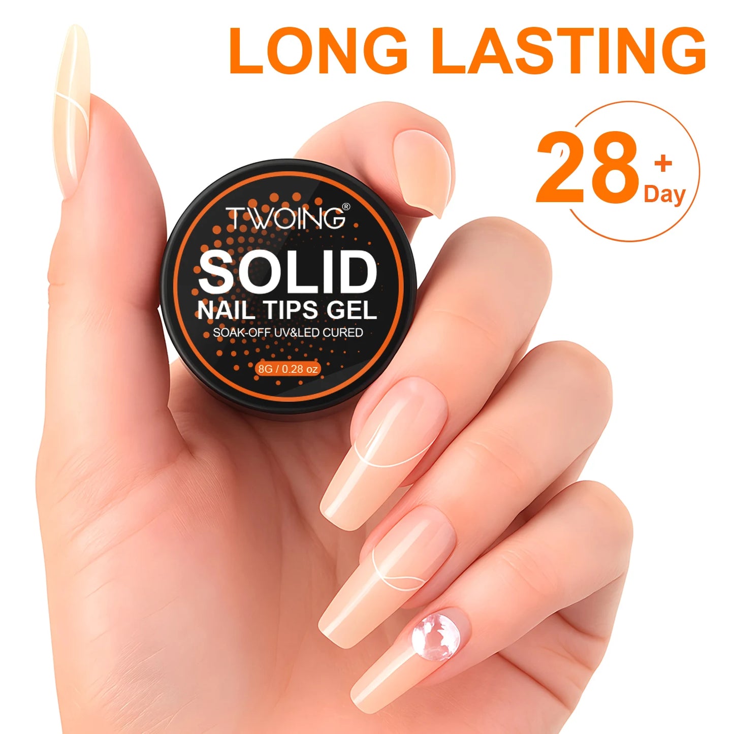 TWOING 8g Clear Solid Nail Tips Gel Long Lasting Strong Adhesion UV/LED Building Gel for Nails Home Salon Manicure DIY Design