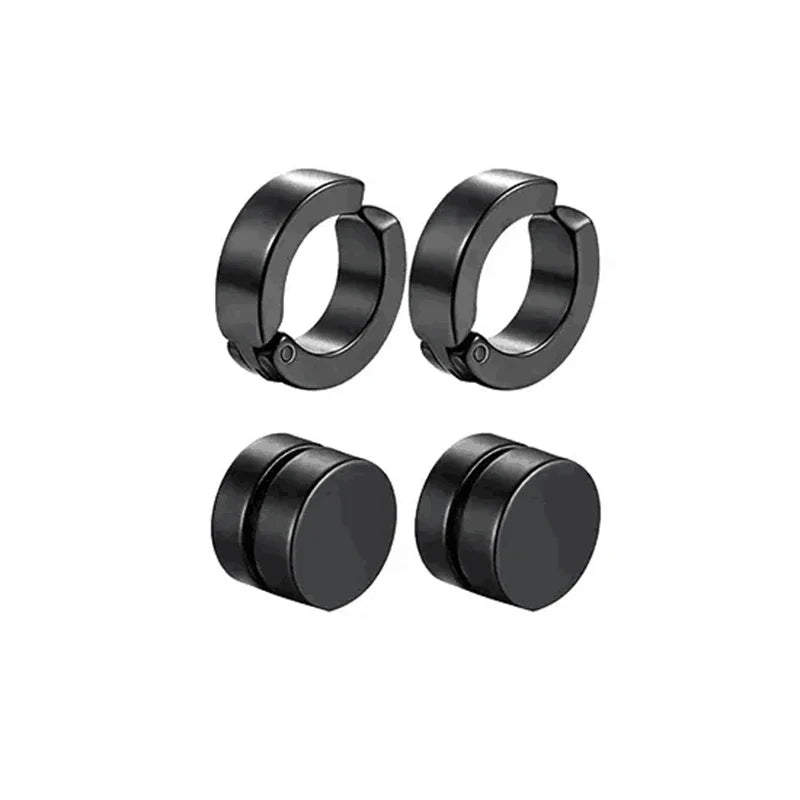 1-5 pairs of fashionable men's punk cross pendants stainless steel earless magnet earrings set